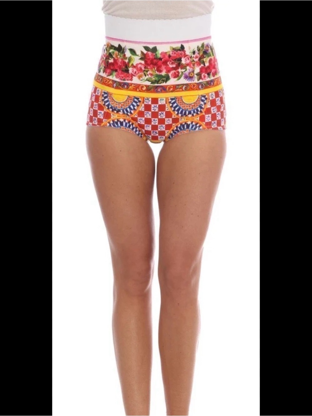 Dolce & Gabbana High-Waist Floral and Tile Print Shorts - Red, Yellow, Blue